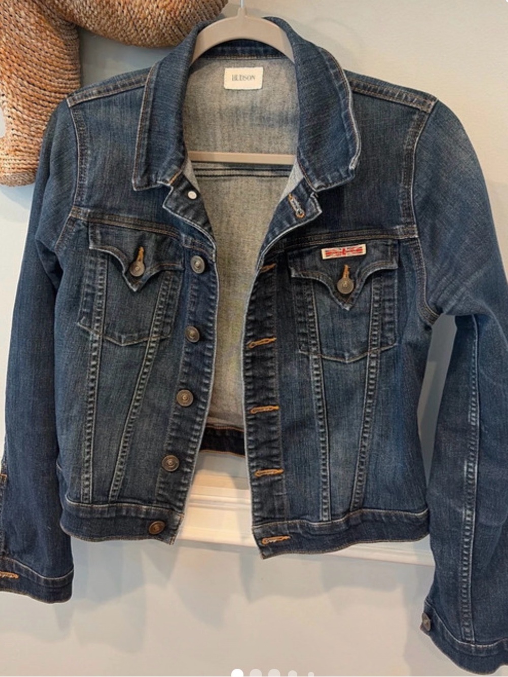 Hudson Jeans Distressed Dark Blue Denim Trucker Jacket